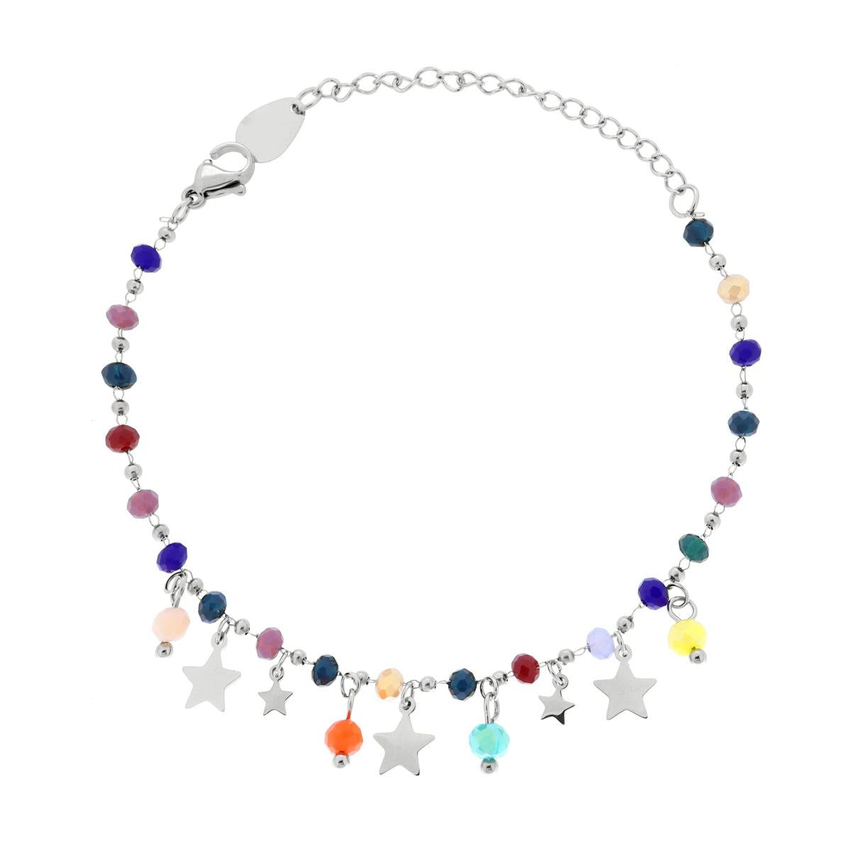 Bracciale con Crystal Multicolor e Stelle plain pendenti, in ACCIAIO