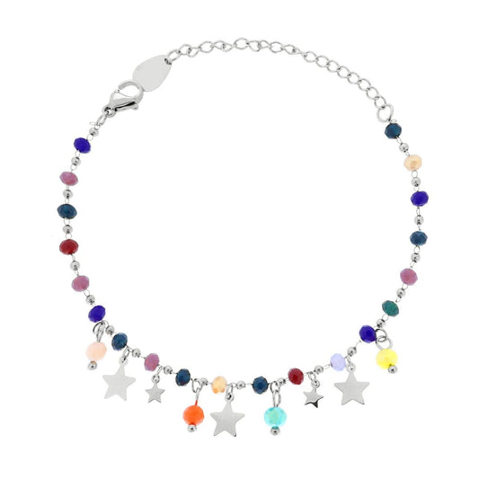 Bracciale con Crystal Multicolor e Stelle plain pendenti, in ACCIAIO