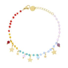 Bracciale con Crystal Multicolor e Stelle plain pendenti, in ACCIAIO