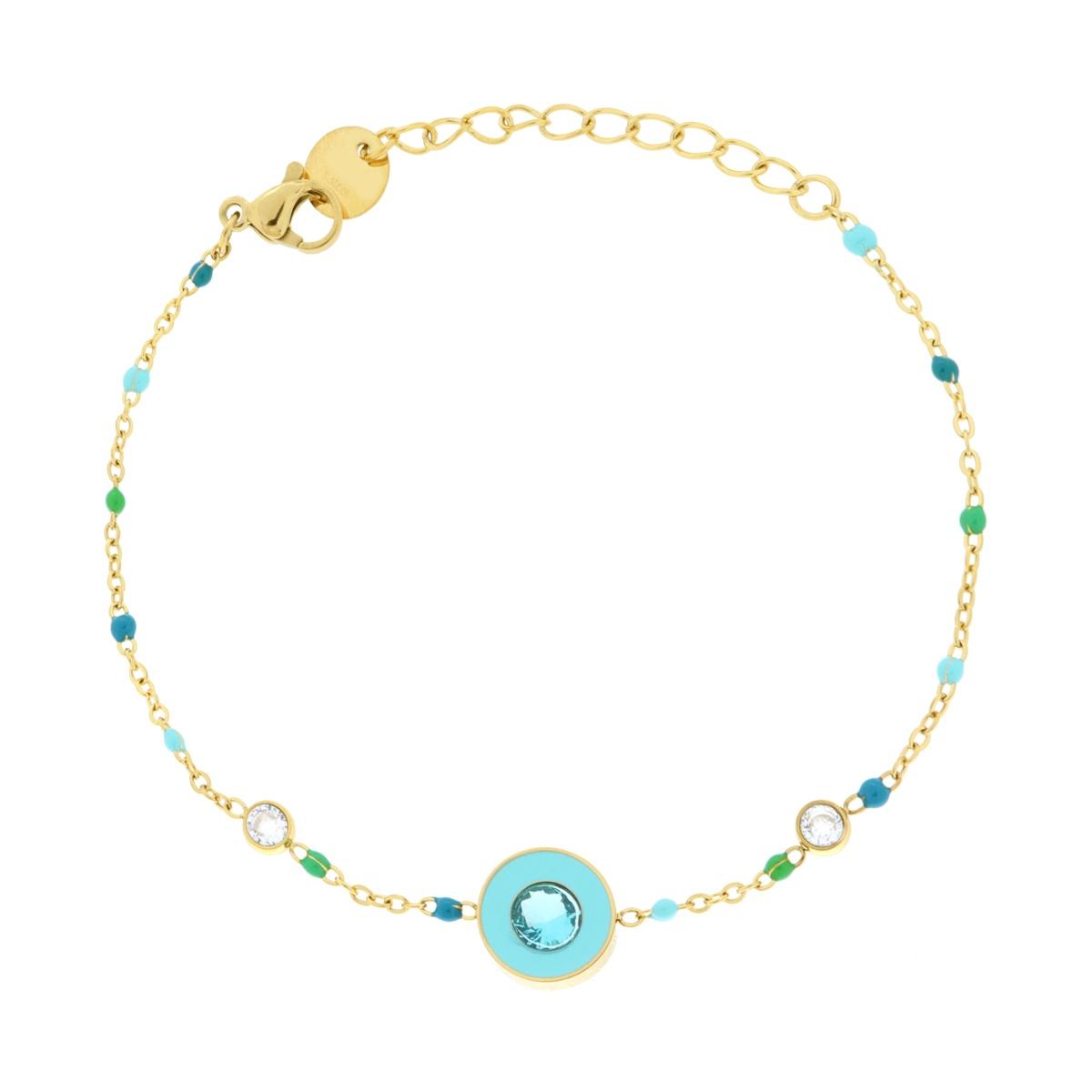 Bracciale Diamantato con Tondo e Crystal e Smalto Verde, in ACCIAIO