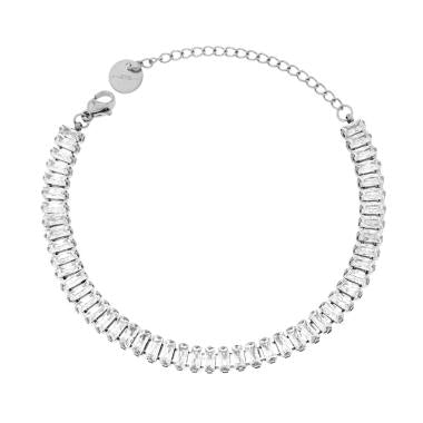 Bracciale Tennis con Crystal Bianchi Baguette, in ACCIAIO