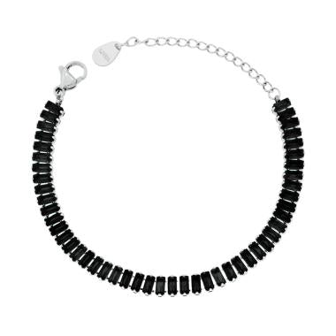 Bracciale Tennis con Crystal NERI Baguette, in ACCIAIO