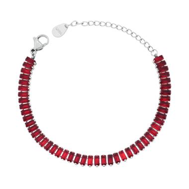 Bracciale Tennis con Crystal ROSSI Baguette, in ACCIAIO