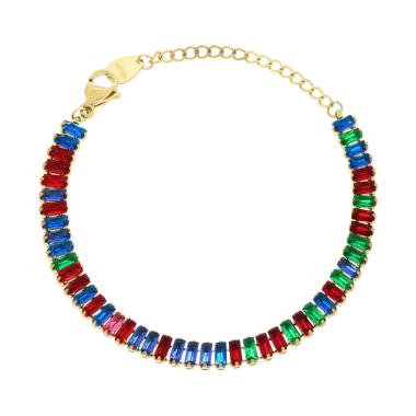 Bracciale Tennis con Crystal Multicolor Baguette, in ACCIAIO