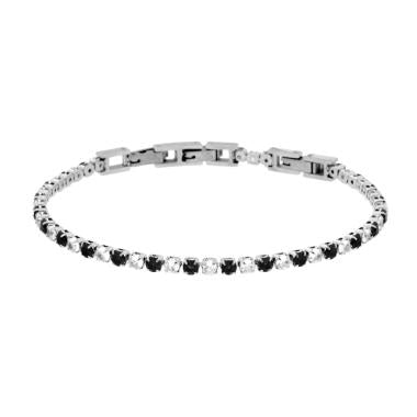 Bracciale Tennis con Crystal mm 3 alternati Neri e Bianchi, Acciaio Inox