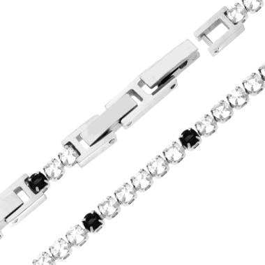 Bracciale Tennis con Crystal mm 3 alternati Neri e Bianchi, Acciaio Inox