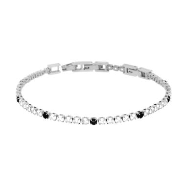Bracciale Tennis con Crystal mm 3 alternati Neri e Bianchi, Acciaio Inox
