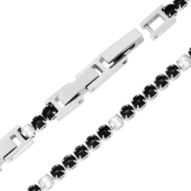Bracciale Tennis con Crystal mm 3 alternati Neri e Bianchi, Acciaio Inox
