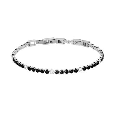 Bracciale Tennis con Crystal mm 3 alternati Neri e Bianchi, Acciaio Inox