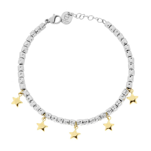 Bracciale Catena con Cilindri Martellati e Stelle Bombate, in ACCIAIO
