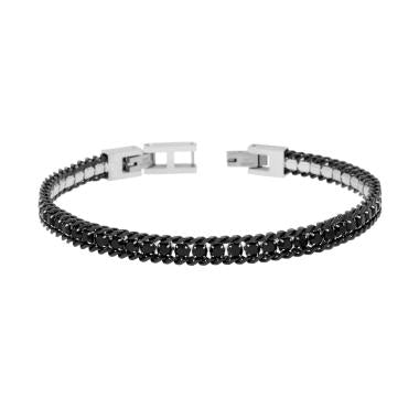Bracciale Catena Grumetta con Tennis Crystal NERI, in ACCIAIO