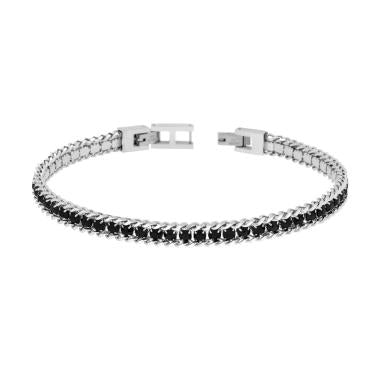 Bracciale Catena Grumetta con Tennis Crystal NERI, in ACCIAIO
