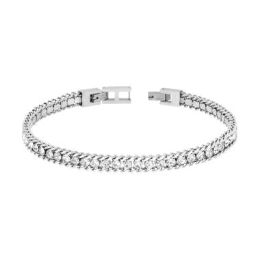 Bracciale Catena Grumetta con Tennis Crystal Bianchi, in ACCIAIO