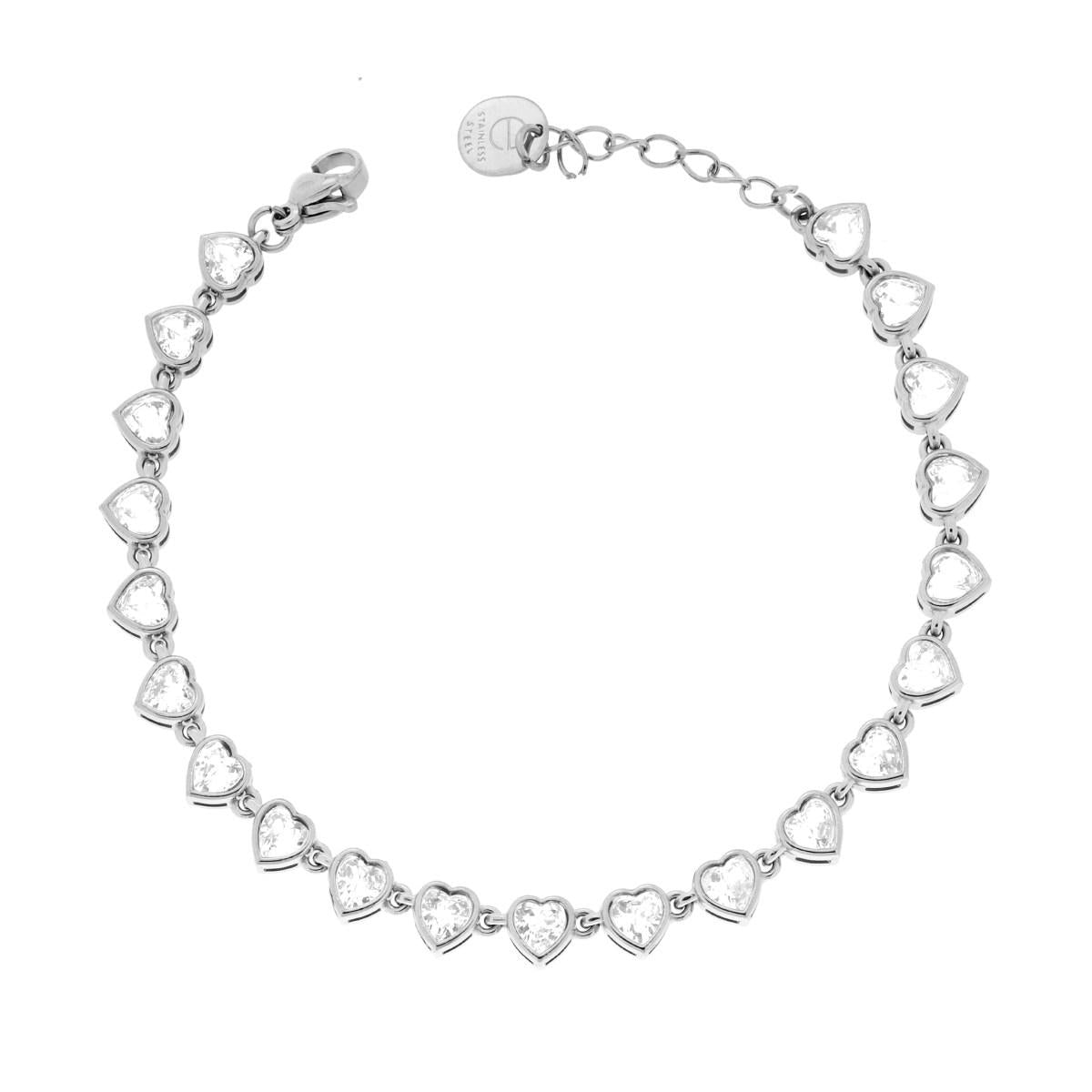 Bracciale Tennis Cuore con Crystal Bianchi in ACCIAIO inox