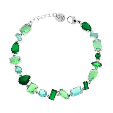 Bracciale Tennis con Crystal Multitaglio Verde,  in ACCIAIO inox