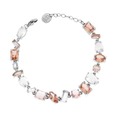 Bracciale Tennis con Crystal Multitaglio Rosa Cipria/Bianco,  in ACCIAIO inox