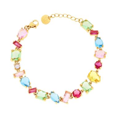 Bracciale Tennis con Crystal Multitaglio e Multicolor, in ACCIAIO Inox