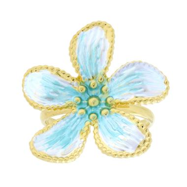 Anello Fiore con Smalto Perlato, in ACCIAIO inox