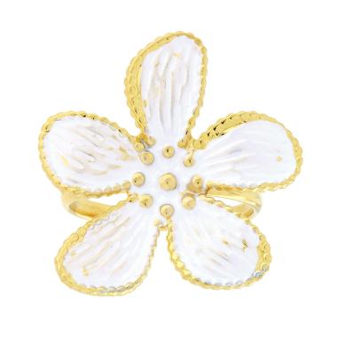 Anello Fiore con Smalto Perlato, in ACCIAIO inox