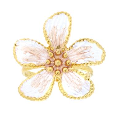 Anello Fiore con Smalto Perlato, in ACCIAIO inox