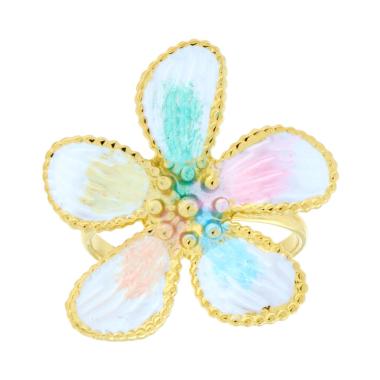 Anello Fiore con Smalto Perlato, in ACCIAIO inox