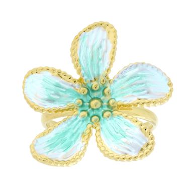 Anello Fiore con Smalto Perlato, in ACCIAIO inox