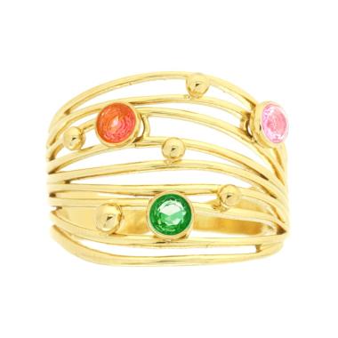Anello Fascia Multifilo con Crystal COLOR, in ACCIAIO inox