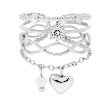Anello Fascia Multifilo con Catena e Cuore bombato pendente, in ACCIAIO inox