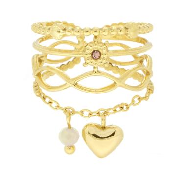 Anello Fascia Multifilo con Catena e Cuore bombato pendente, in ACCIAIO inox