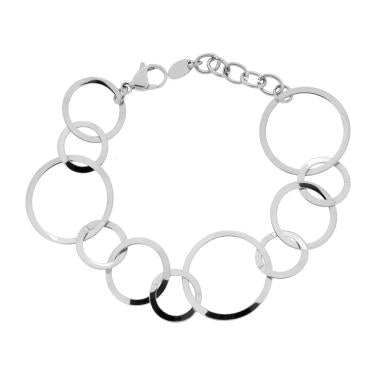 Bracciale Catena Maglia a Cerchi Piatti, in ACCIAIO