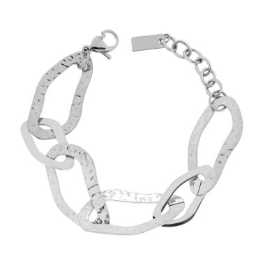 Bracciale Catena Maglia Irregolare Piatta Martellata, in ACCIAIO