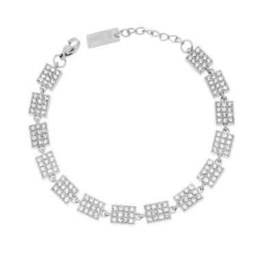 Bracciale Catena Rettangoli con Crystal Bianchi, in ACCIAIO