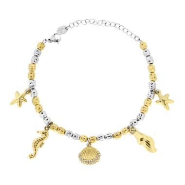 Bracciale con Ovali effetto martellato con Charms Mare, in ACCIAIO