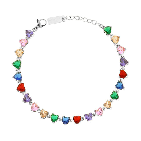 Bracciale Tennis con Cuori Multicolor, in ACCIAIO