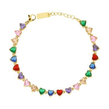Bracciale Tennis con Cuori Multicolor, in ACCIAIO