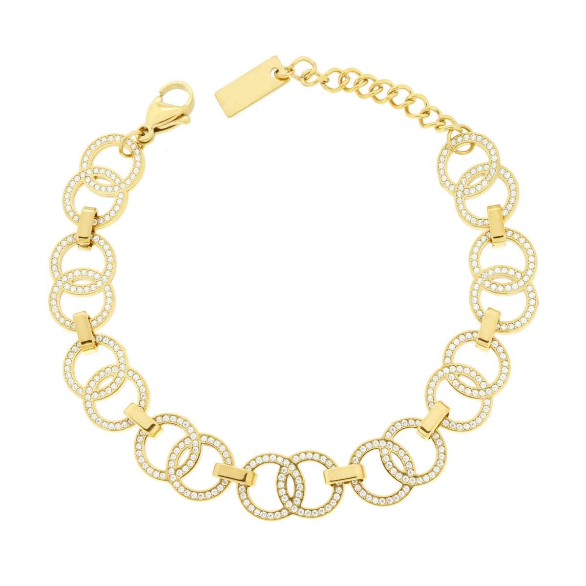 Bracciale Catena Cerchi con Crystal Bianchi, in ACCIAIO