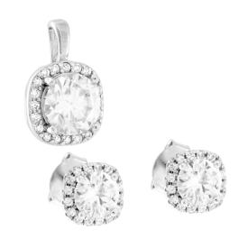 Parure Set Orecchini e Ciondolo Punto Luce Quadrato con MOISSANITE certificata, in Argento S925
