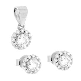 Parure Set Orecchini e Ciondolo Punto Luce Fiore con MOISSANITE certificata, in Argento S925
