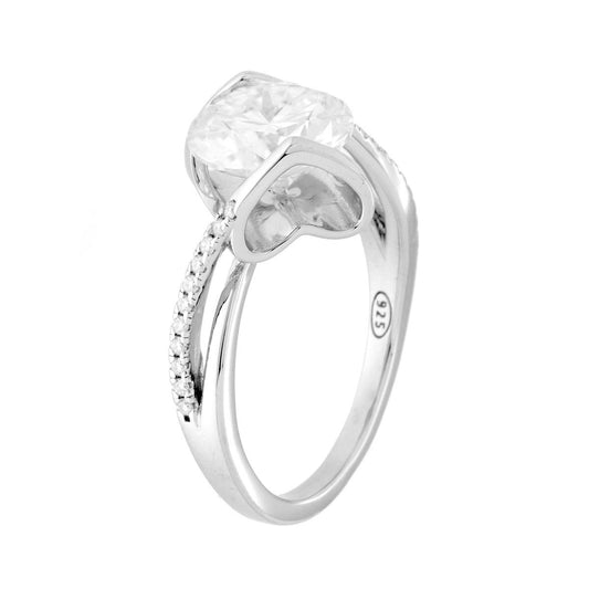 Anello Solitario con MOISSANITE Bianco mm 9 con Cuori, in Argento S925