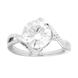 Anello Solitario con MOISSANITE Bianco mm 9 con Cuori, in Argento S925