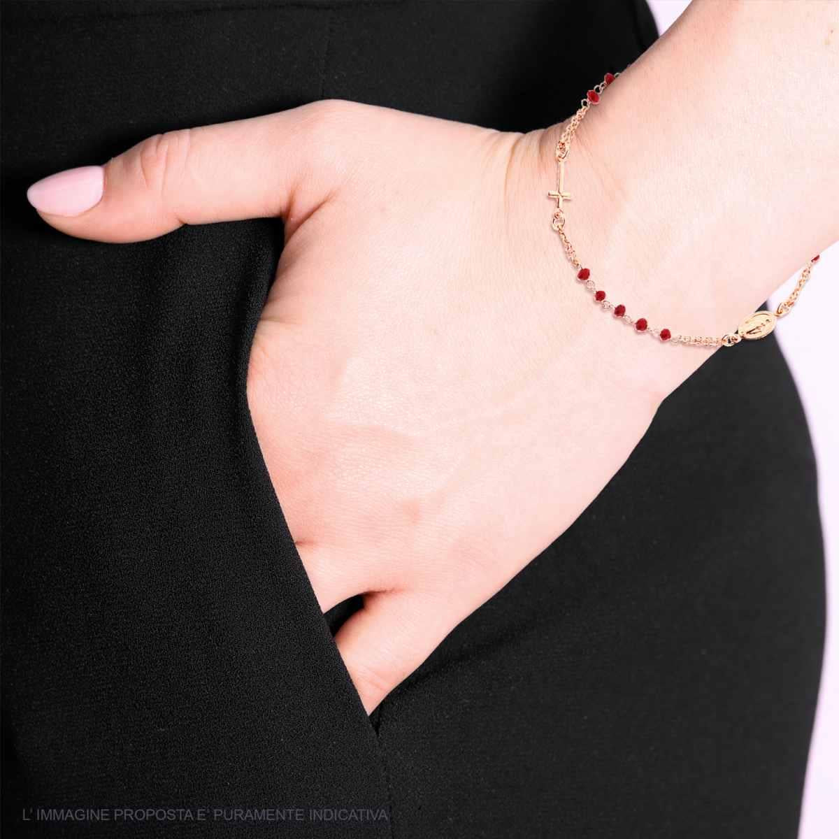 Bracciale Rosario con Grani Rossi con Croce e Madonna , in Argento s925