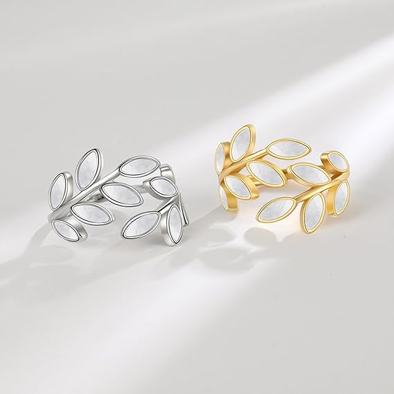 Anello Foglie in Madreperla Pura, Argento s925