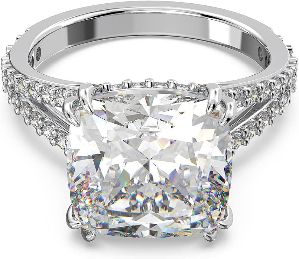 Anello Solitario Quadrato Barocco, in MOISSANITE certificata, in Argento S925