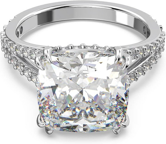 Anello Solitario Quadrato Barocco, in MOISSANITE certificata, in Argento S925