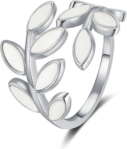 Anello Foglie in Madreperla Pura, Argento s925
