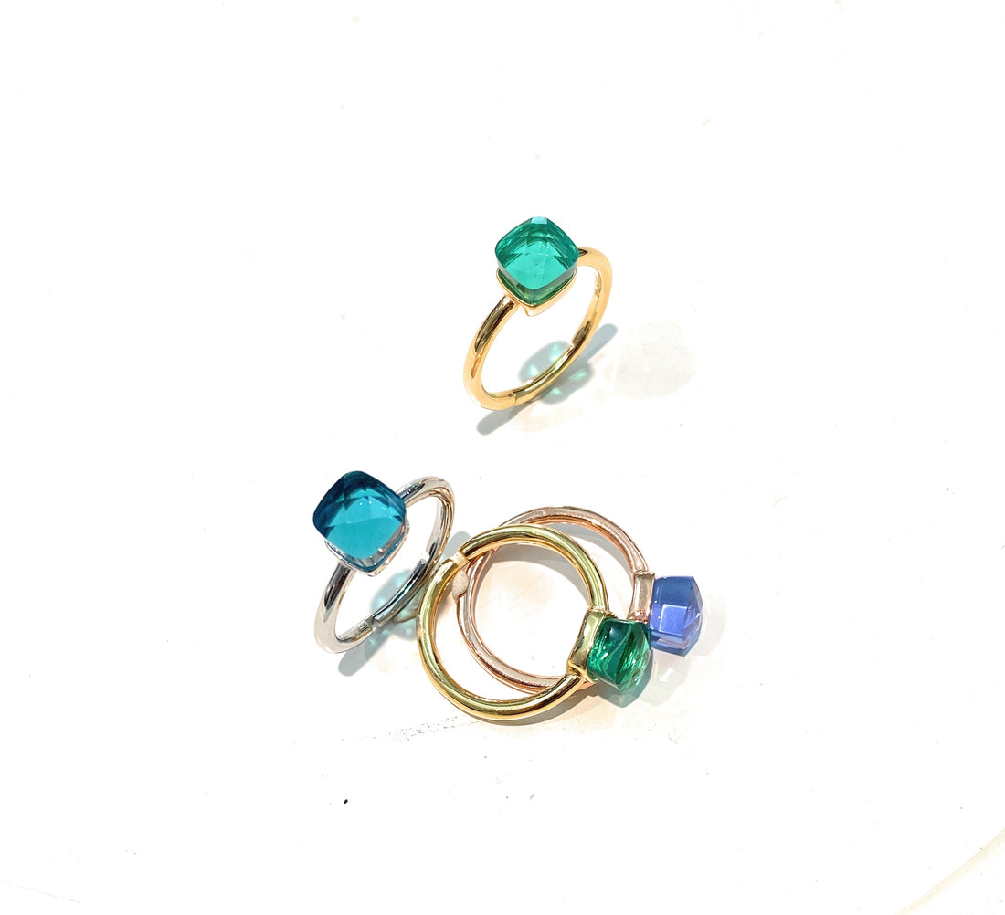 Anelli Mini Pietra Quadrata, in Argento S925