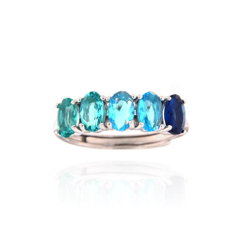 Anello SemiVeretta Ovali Degradè Azzurri e Paraiba, ARGENTO S925