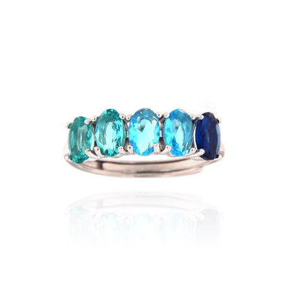 Anello SemiVeretta Ovali Degradè Azzurri e Paraiba, ARGENTO S925
