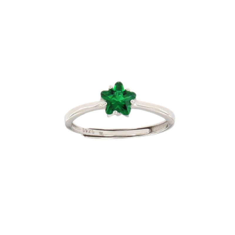 Solitaire Ring with Green Oval Zircon, in S925 SILVER