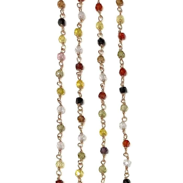 Rosary Style Necklace, S925 Silver and Multicolor Zircon Harlequin, 1 meter